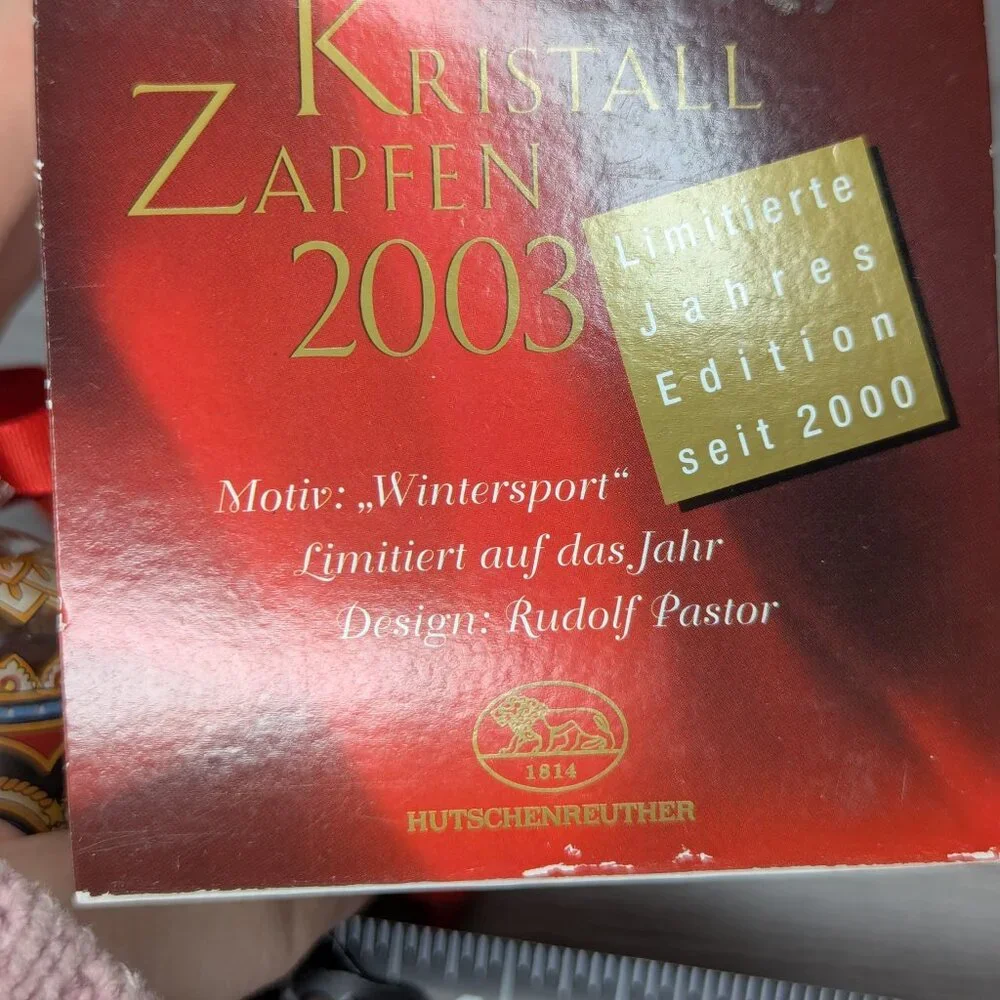Hutschenreuther Glas Glocke Kristal Zapfen 2003 Winter Sports Motif Ornament